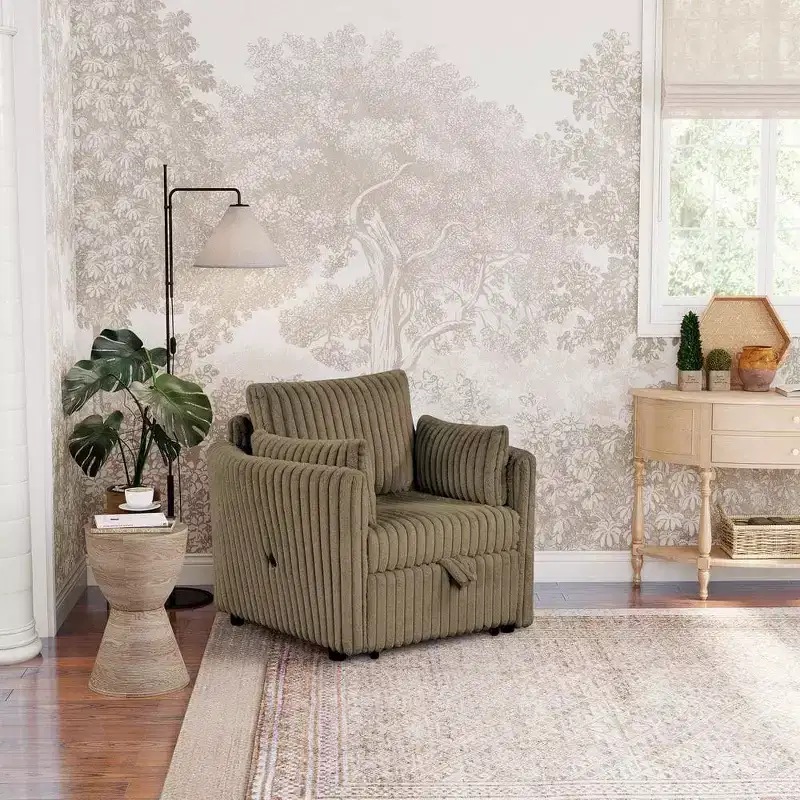 Convertible Lounge Chair with USB and 2 Pillows Single Sofa Bed Pullout Sleeper Sofa Couches