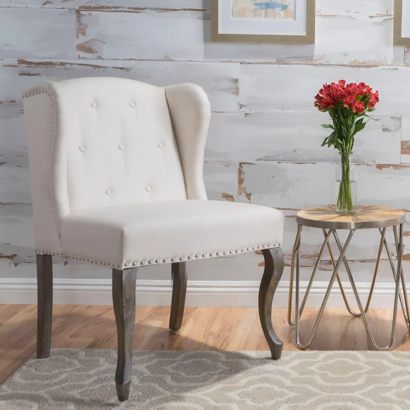 Niclas Wing Back Studded Fabric Accent Chair by Christopher Knight Home