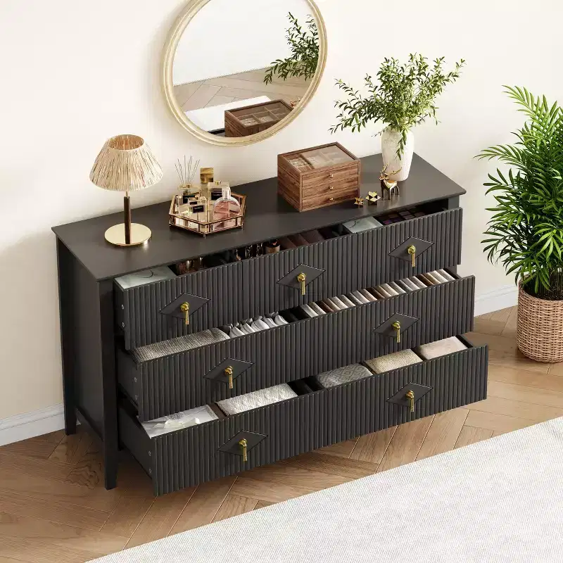 7 Drawer Dresser for Bedroom, 54W Wooden Chest of Drawers with Metal Handles, Fluted Clothes Storage Organizer, Dresser TV Stand for Hallway