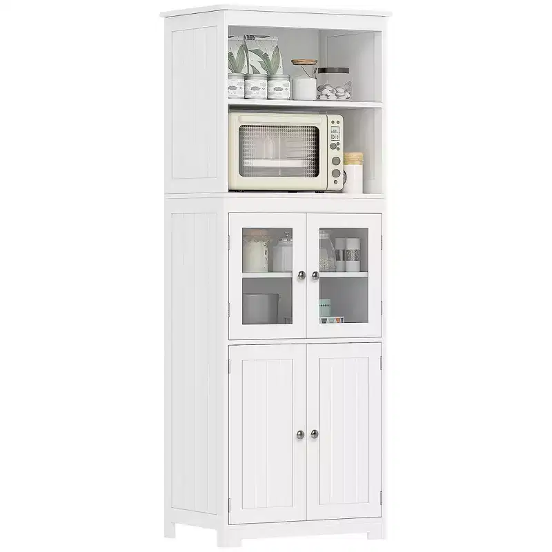 63 Small Buffet with Hutch, 4-Door Kitchen Pantry, Freestanding Storage Cabinet with Adjustable Shelf for Dining Room, Living Room