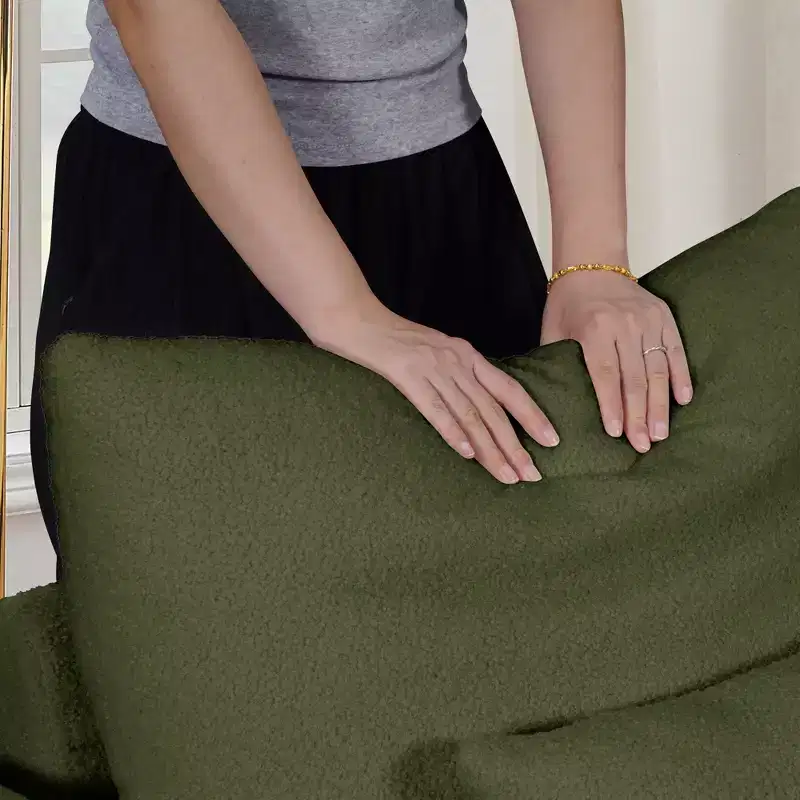 Modern Upholstered Lounge Chair - 38.1 Inch Teddy Fabric, with Pillow