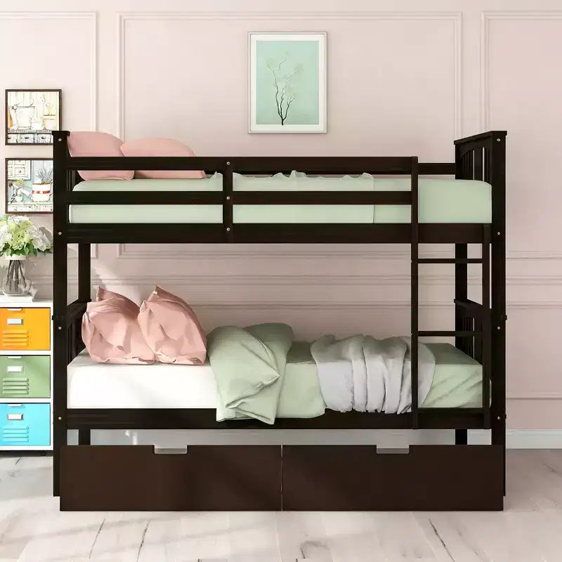 Luxystar Modern Full over Full Bunk Bed with 2 Drawers