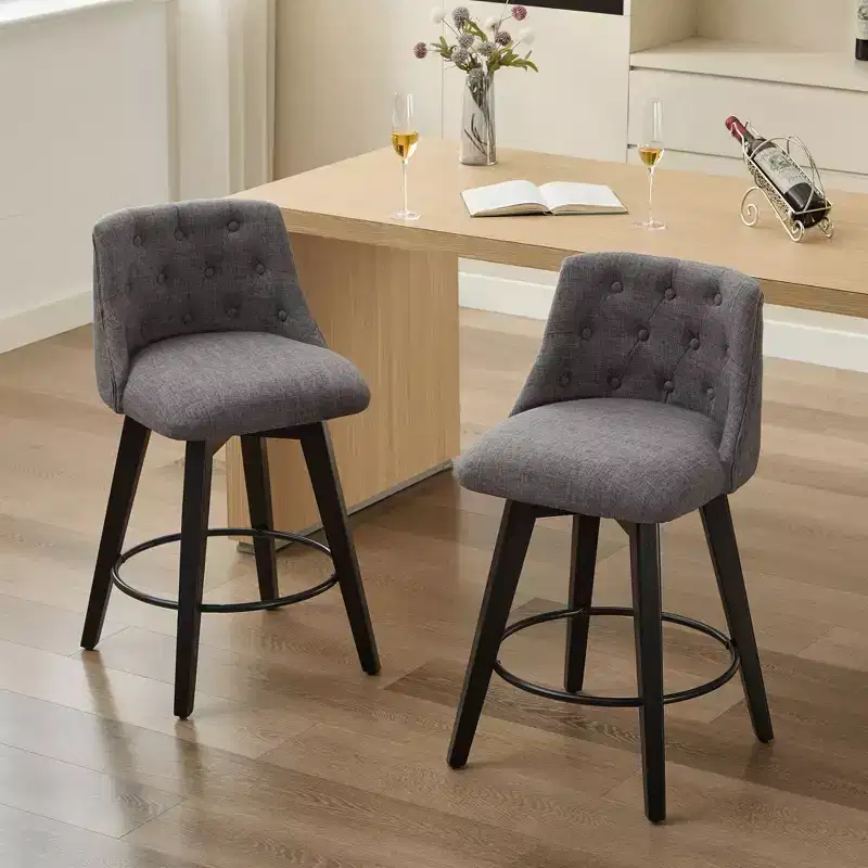 Okak 25 Modern Swivel Bar Stools Counter Height Set of 2, Upholstery Bar Chairs with Backrest&Footrest for Kitchen Island, Cafe