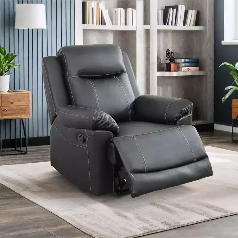 Recliner Chair, Breathable Semi-PU Leather with Adjustable Backrest for Living Room, Black