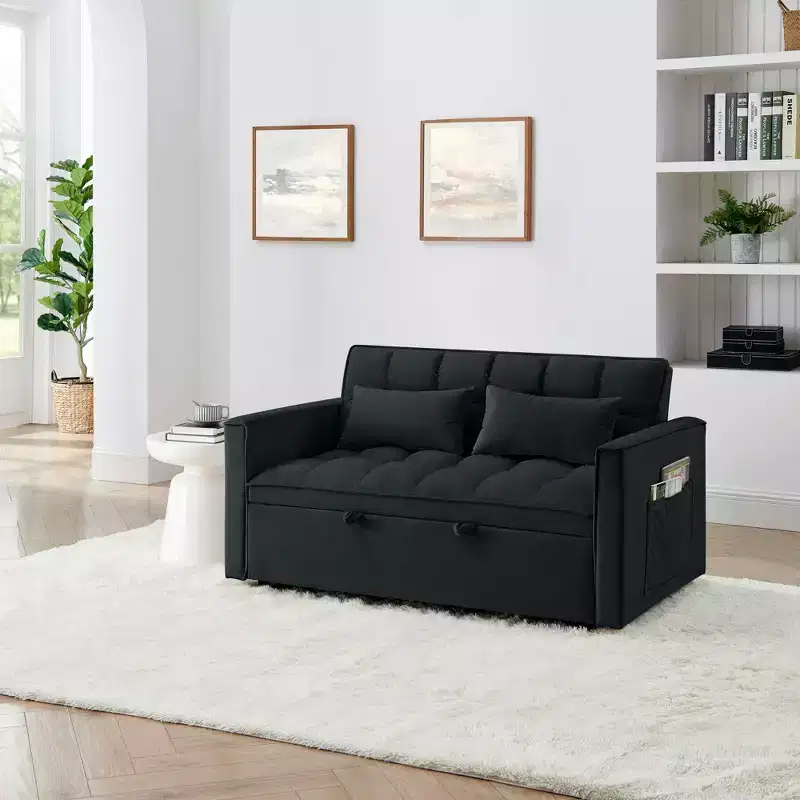 Modern Pull-out Foldable Sofa Bed 54.33 Convertible Loveseat Sleeper Couch Futon with 3 lengths & Adjustable Backrest for Living Room