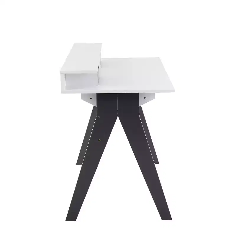 Mid-Century Modern Computer Desk with Storage Drawer and Shelf, Gray/White Wood
