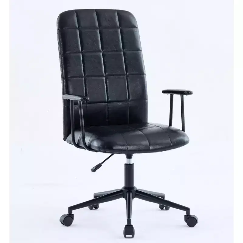 Modern Antique PU Leather Office Chair with High Backrest & Wheels, Ergonomic Swivel Task Chair for Home Office & Living Room