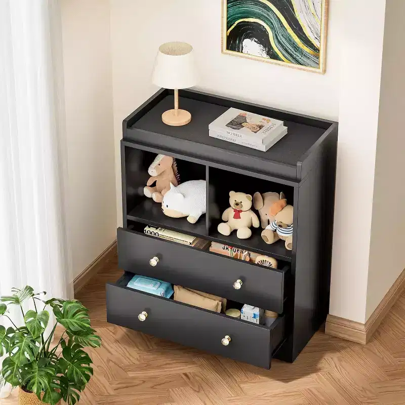 Dresser with Removable Changing Tray, Nursery Dresser with 3 Large Drawers, Modern Baby Changing Station & Storage for Nursery, Solid Wood Table