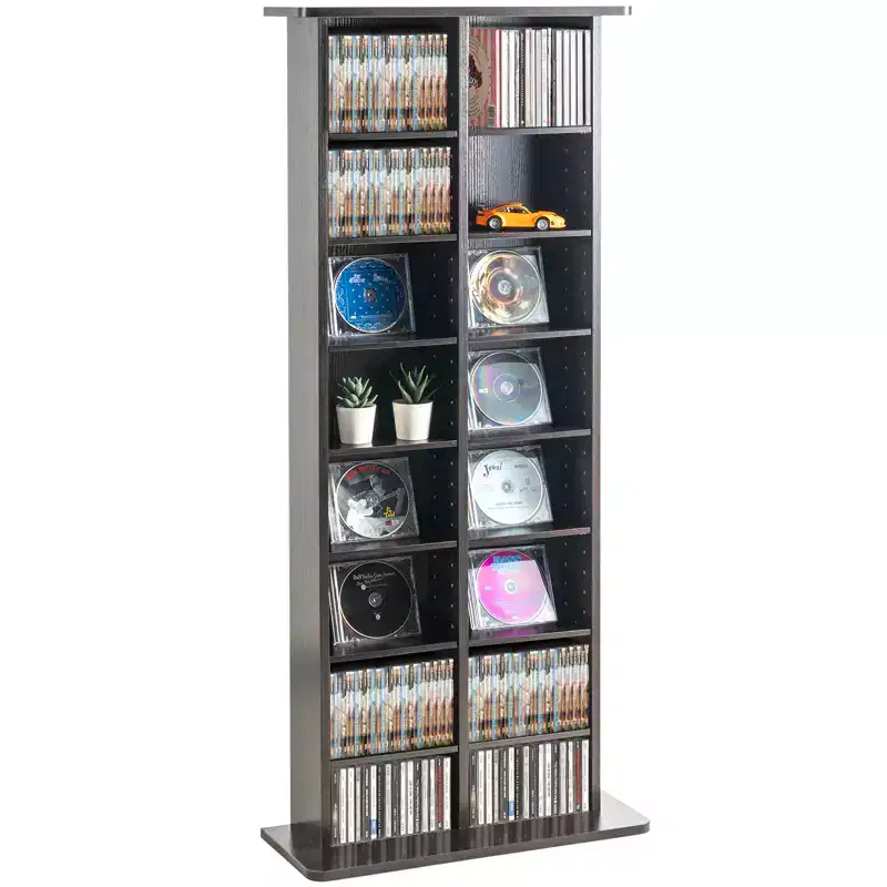 VEVOR Media Storage Cabinet, 8-layer DVD Shelf Holds up to 464 CDs, Adjustable CD Shelves 16 Compartments, Protects & Organizes Music, Movie
