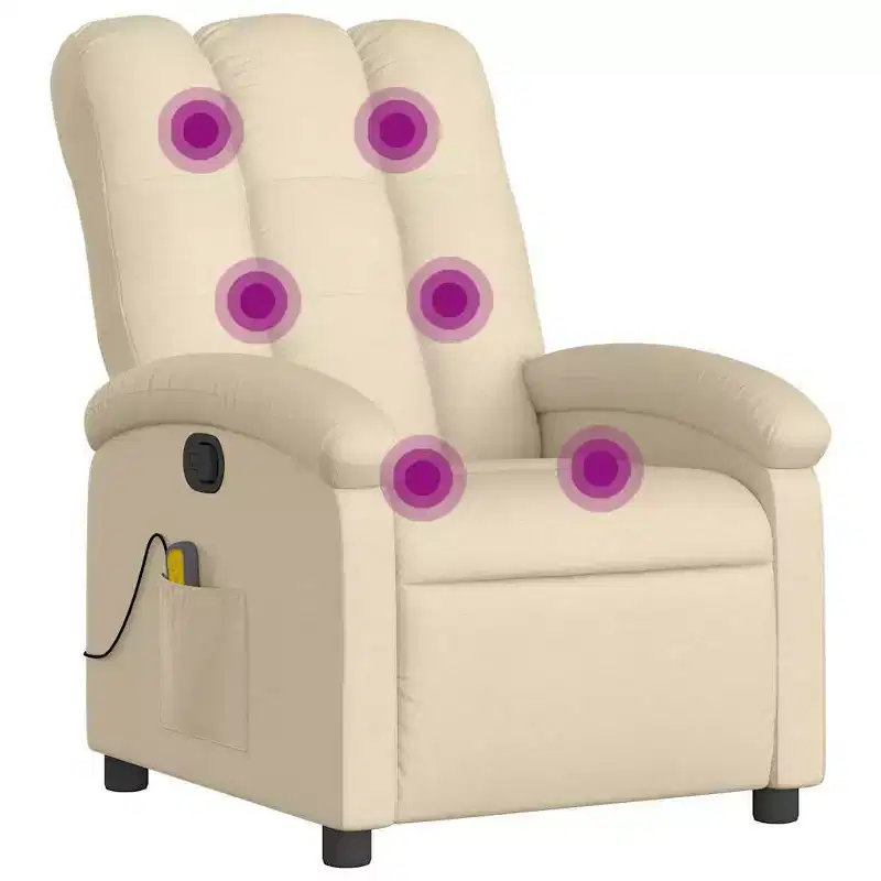 vidaXL Massage Recliner Chair, Adjustable Backrest/Footrest, Cream Fabric Reclining Sofa - White