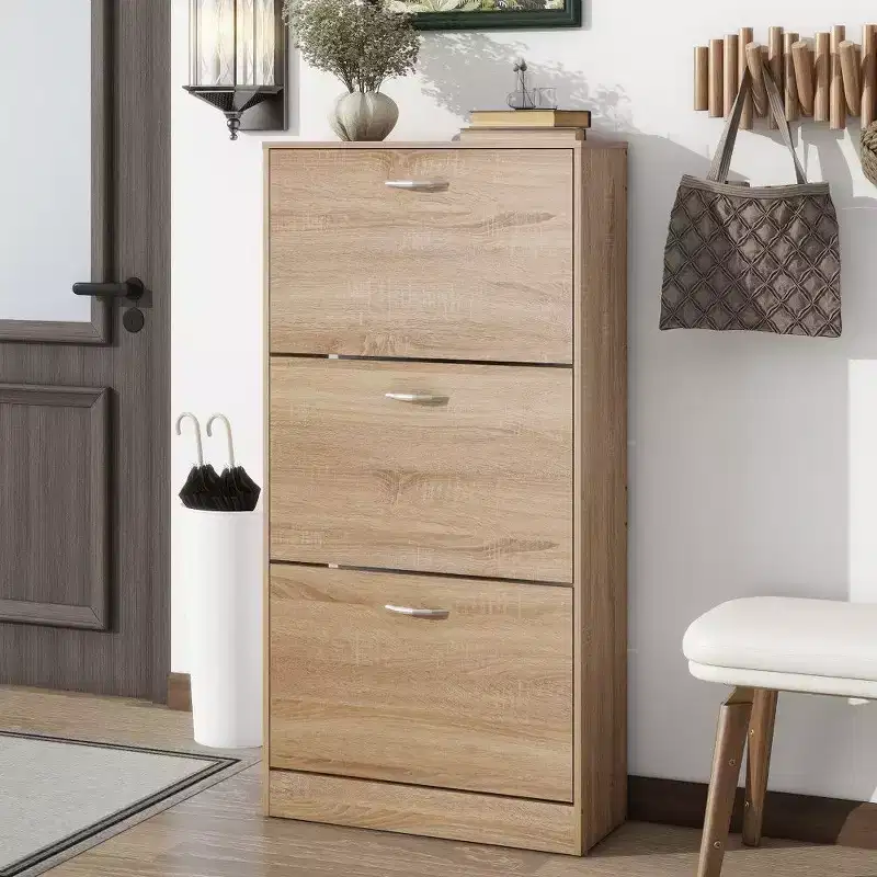 3-Drawer Shoe Storage Cabinet with Flip-Top Drawers & 2-Tier Shelves, 47.2
