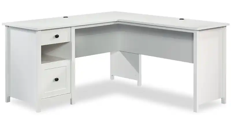 59.06 L-Shaped Office Desk with File Drawer - Soft White