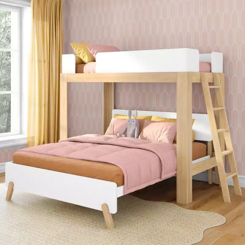 Max & Lily Mid-Century Modern Twin over Queen L-Shaped Bunk Bed, Solid Wood