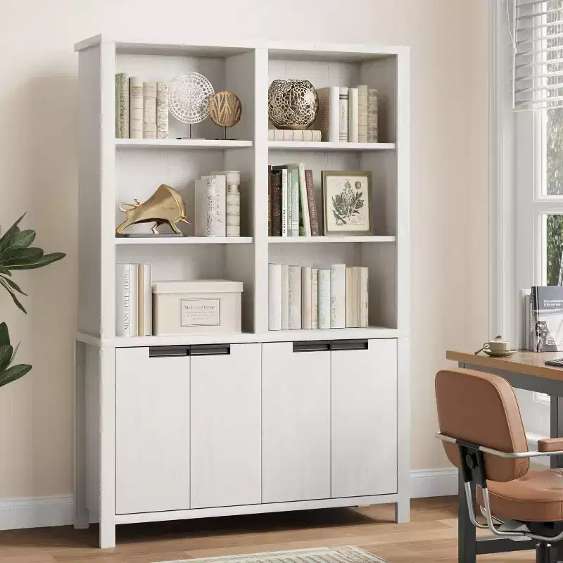 74.5 in 6-Tier Tall Bookshelf with Double Storage, Double Wide Bookshelves w/ 12 Cubbies, Wide Freestanding Bookcases for Home Office