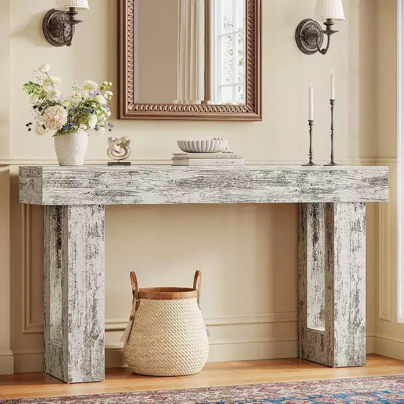 Wood Farmhouse Console Table 63''L
