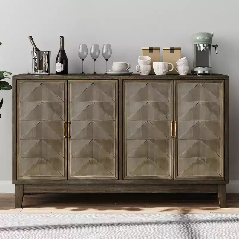 Okak Modern Sideboard Cabinet, Buffet Cabinet With 4 Stylish Geometric Design Doors, Storage Cabinet for Living Room, Office, Kitchen