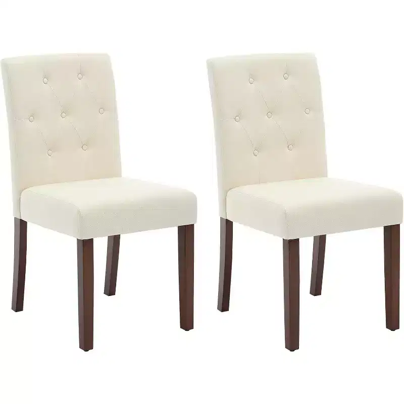 Button Tufted Parsons Dining Chairs Set of 2, Upholstered Fabric Kitchen Chairs with Padded Seats & Wood Legs, Living Room Kitchen Furniture