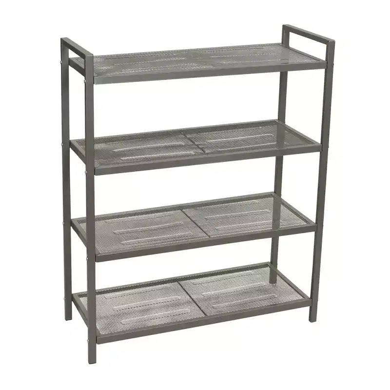 4-Tier Metal Shoe Rack, Stretched Metal Shelving with Center Supports, Durable Frame with Handles, 12 Pair Capacity, Nickel