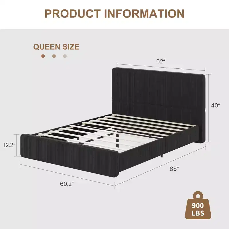 Twin Size Bed Frame with Upholstered Headboard, Wooden Platform Bed Frame, Wood Slats Support, No Box Spring Needed, Noise-Free, Beige