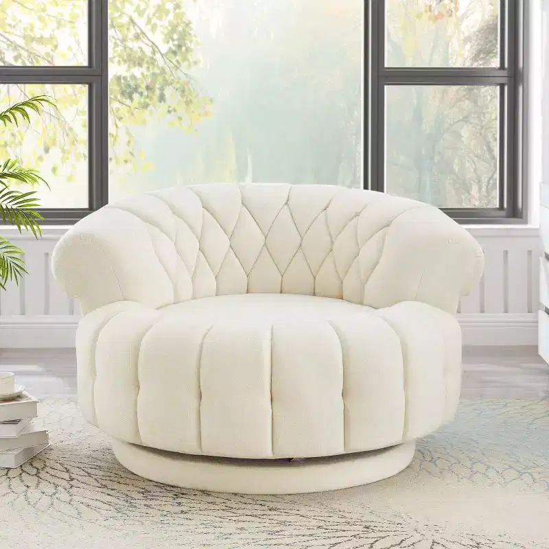 Modern Swivel Accent Chair with Thick Cushioning, Chenille Round Club Chair, 360 Rotating Barrel Chair for Living Room or Apartment-Panipeachy