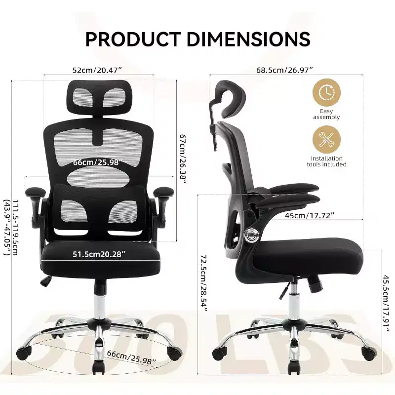 Ergonomic Office Chair High Back Mesh Computer Chair with Adjustable Headrest, Swivel Rolling Desk Chair for Home Office and Gaming Room