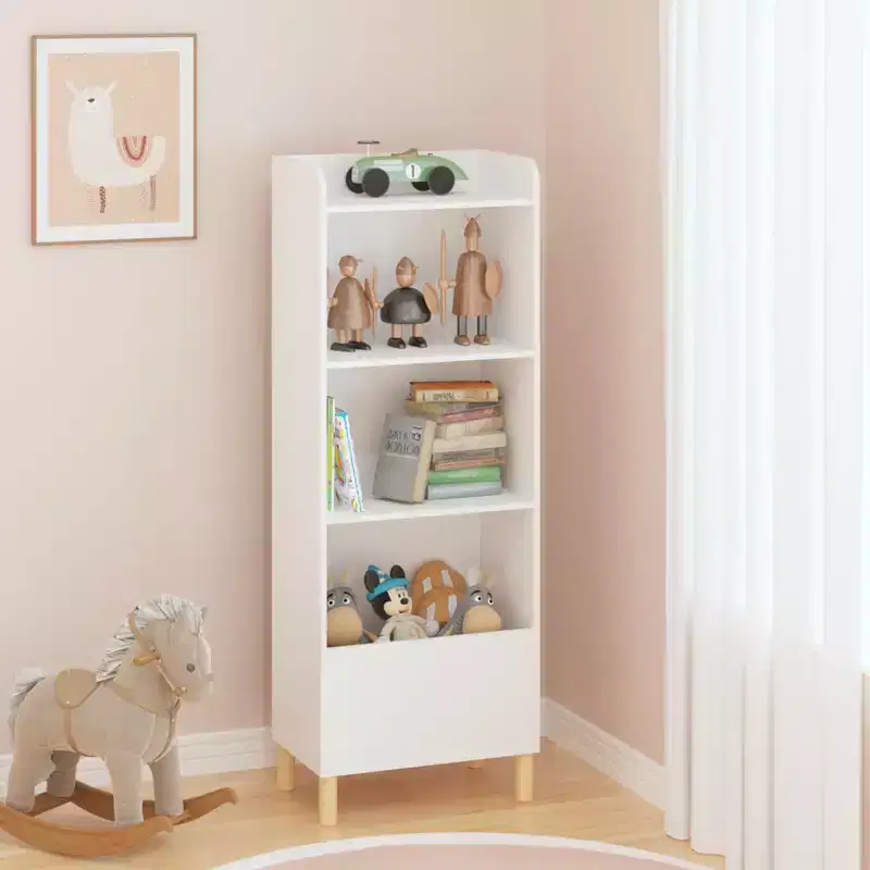 MAYEERTY 4 Tier Bookshelf Toy Storage Cabinet Organizer for Children Room Living Room White