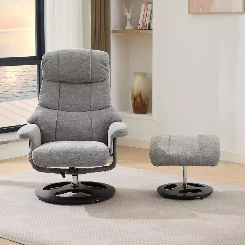 GDFStudio Mirna Ergonomic Chenille Upholstered Swivel Recliner Chair with Ottoman