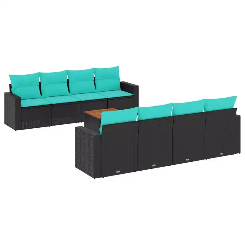 vidaXL 9 Piece Patio Sofa Set with Cushions Black Poly Rattan