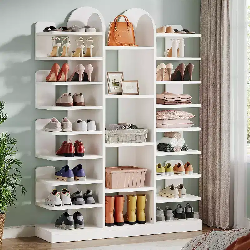 Lantine 13-Tier White Shoe Rack, Freestanding Tall Entryway Organizer with Open Shelves for 40 Pairs, Wooden Shelf Storage Cabinet for Living Room