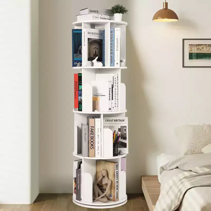Tall 52 4-Tier Rotating Bookshelf  360 Spinning Wooden Storage Organizer for Bedroom, Corner Bookcase, For Home Office, Living Room & Small Spaces