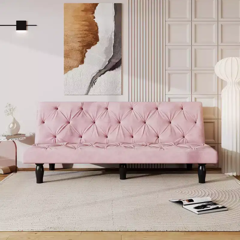 MAYEERTY Velvet Transformation Sofa Bed for Family Living Room Apartment Bedroom Pink
