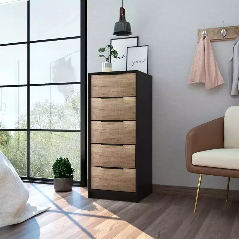 Modern 5-Drawer Vertical Bedroom Dresser, Storage Chest of Drawers Wooden Tall Dresser Chest for Living Room, Entryway
