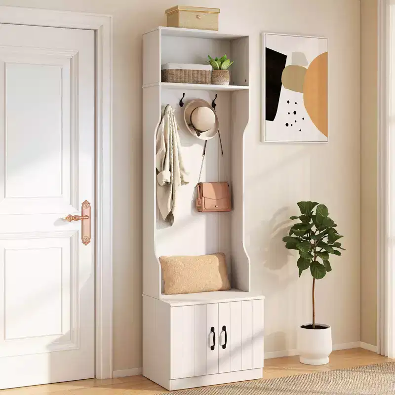 3-in-1/6-in-1 Hall Tree wirh Bench Storage Adjustable Shelves Hanging Hooks Shoe Cubbies White