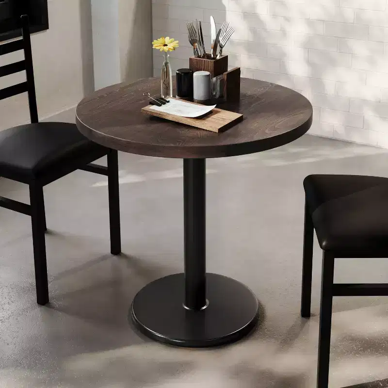 Round Solid Wood Dining Table with Cast Iron Base