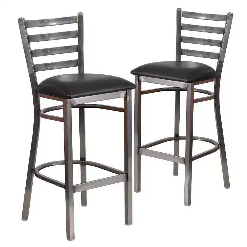 Emma and Oliver 2 Pack Clear Coated Ladder Back Metal Restaurant Barstool
