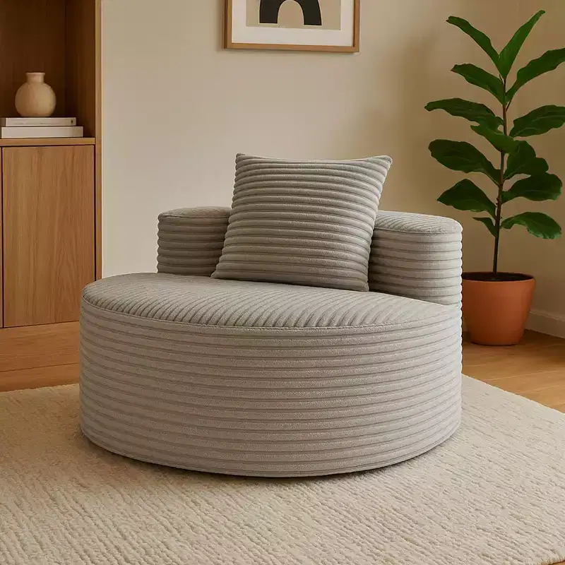 TUYOHW Corduroy Lounge Sofa,Modern Upholstered Couch with Ribbed Fabric,Throw Pillows,Couches for Living Room,Bedroom,No Assembly Required,Smoke Gray