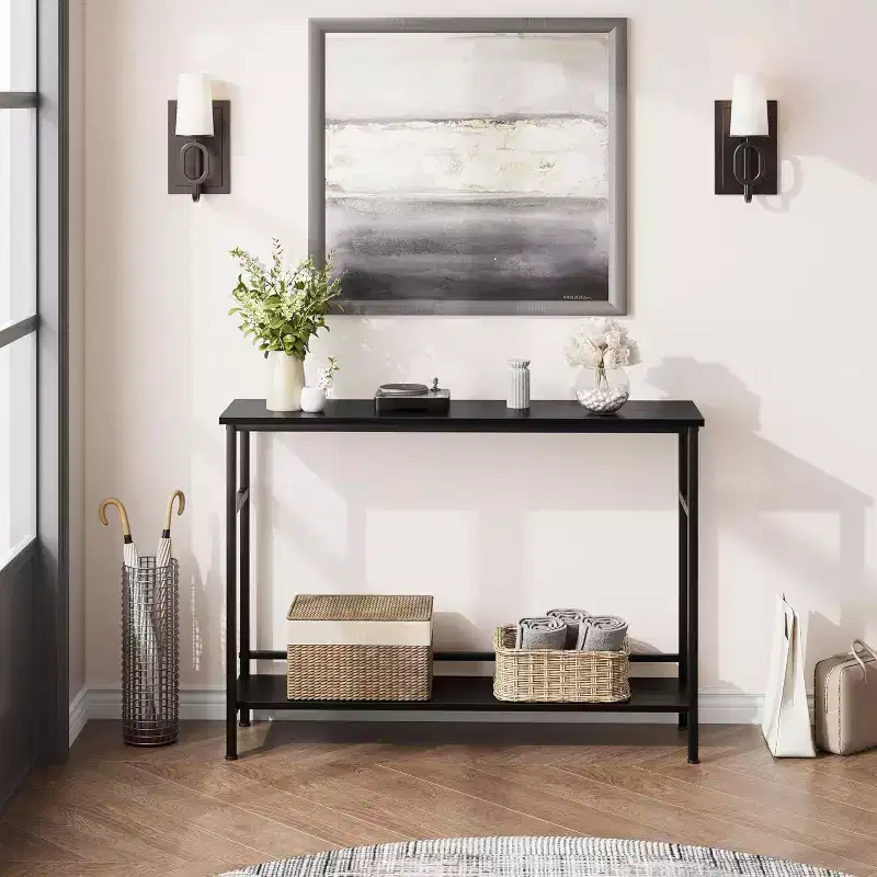 39 Console Table, 2-Tiered Narrow Sofa Table, Sofa Back Table with Adjustable Shelf, Living Room Hallway Entrance Console Table