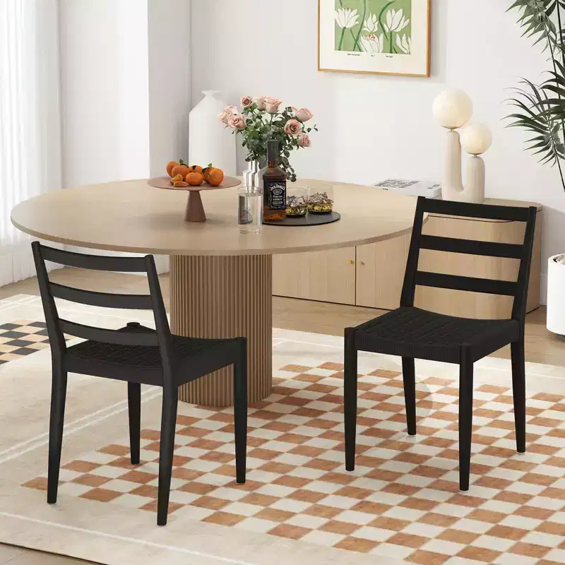 Bestier Dining Chairs with Curved Wooden Backrest, Woven Rope Seat and Solid Wood Tapered Legs,set of 2