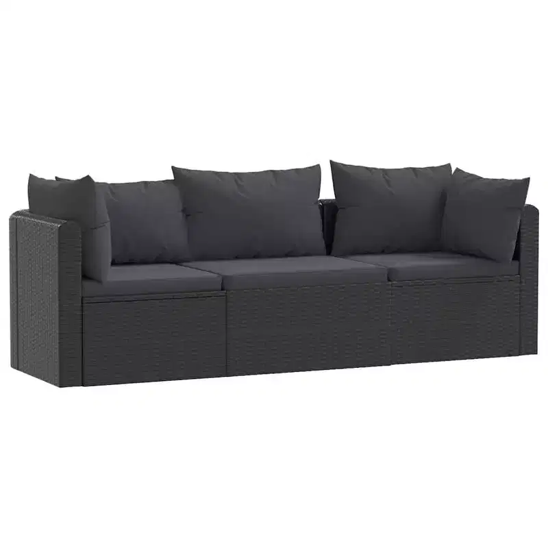 vidaXL Garden Sofa Black PE Rattan, Powder-Coated Steel Standard