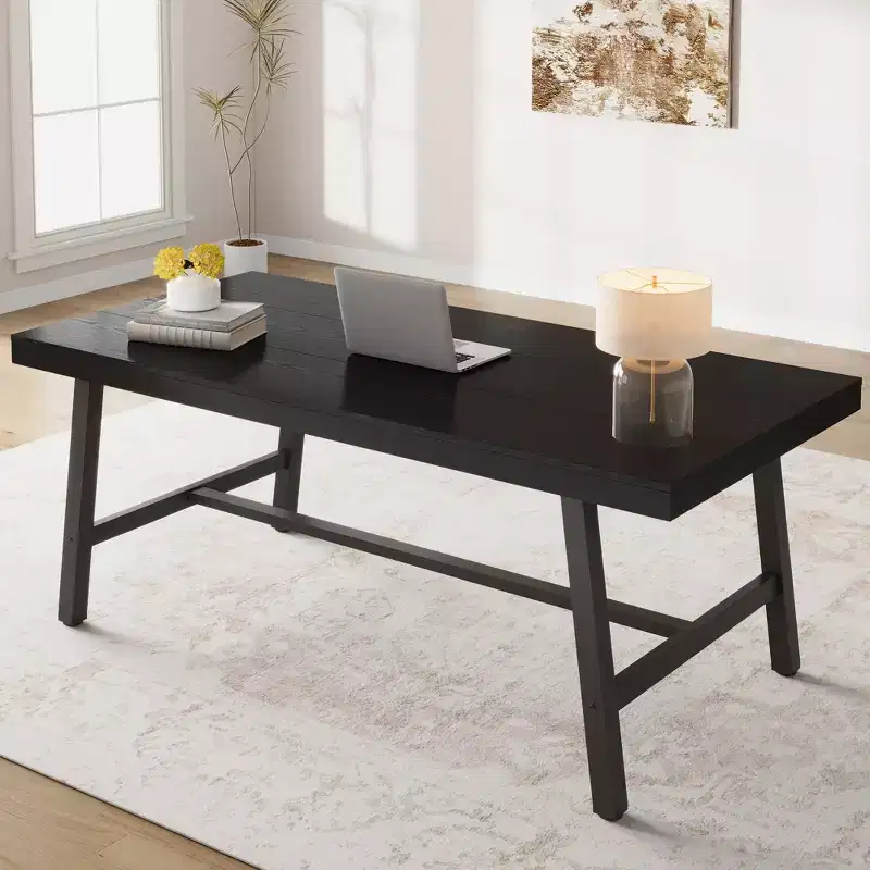 Black 71 Large Dining Table, Wood Top with Sturdy Metal Frame, Dining Table, Table for People 6-8 Kitchen Dining Room Home Gatherings