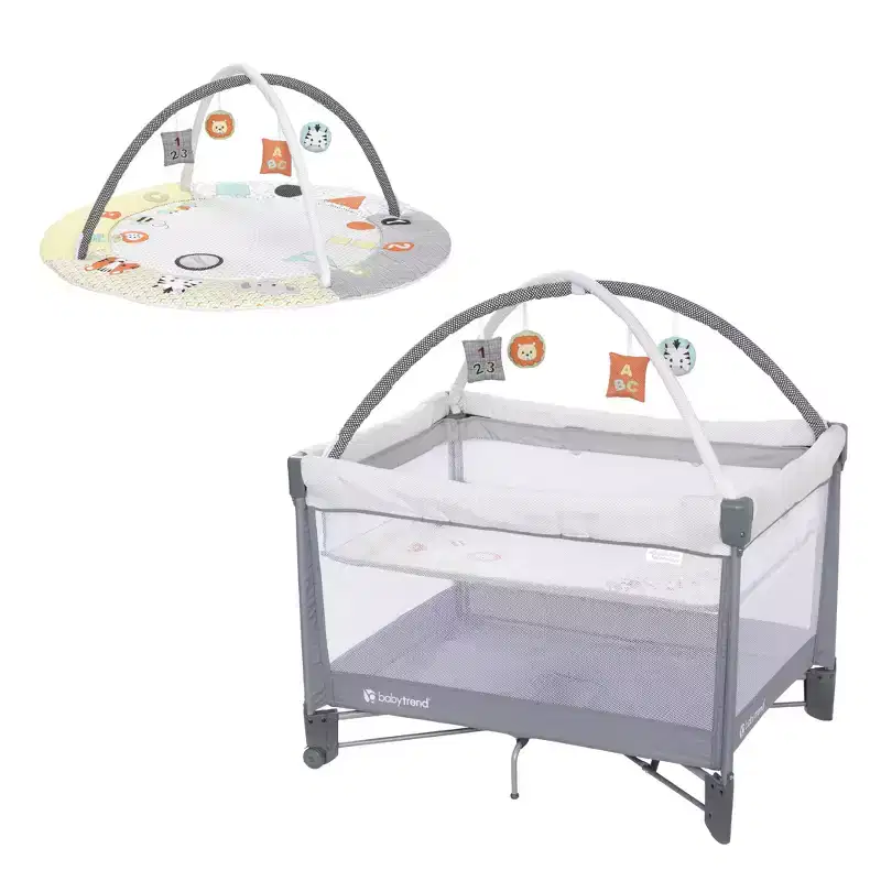 Baby Trend Play Suite 3-in-1 Quick-Fold Playard with Baby Gym - Quartz Stone: Maximum Weight Capacity 30 lbs, Polyester Fill, Steel Frame