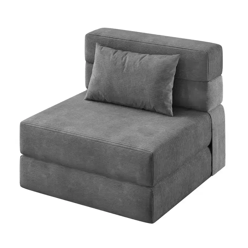 4-in-1 Convertible Folding Sofa Bed - Sleeper Chair with Pillow, Modern Corduroy Fabric Floor & Futon Couch, Dark Gray