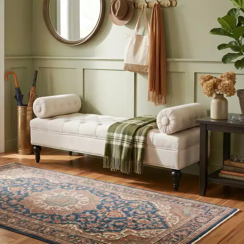 End of Bed Bench, Velvet Upholstered Tufted Bench Bedroom Ottoman Footstool, Entryway Closet Bench with 2 Detachable Pillows